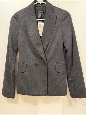 BCBGMaxAzria Gray Pinstripe Double-Breasted Blazer